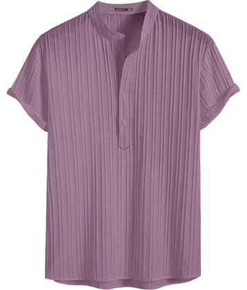 WEBRIC Cotton Blend Striped Shirt Style Kurta For Men ( Pink )