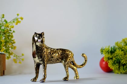 Brass jaguar Figurine Statue (Color - Golden, Size - 5.75H *8.5L*2B) by Snova Enterprises