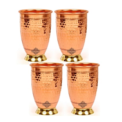 Handcrafted Pure Copper Embossed Design Glass With Brass Bottom-Hammered / 4