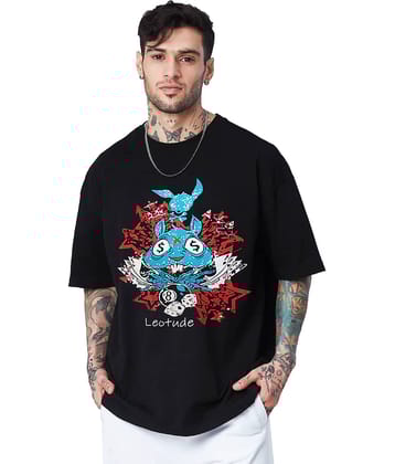 Leotude Men Cotton Blend Oversized Fit Printed T-Shirt ( Black )
