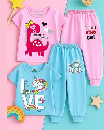 Kuchipoo Pack of 2 Girls Cotton Blend T-shirt & Pants ( Multicolor 5 )