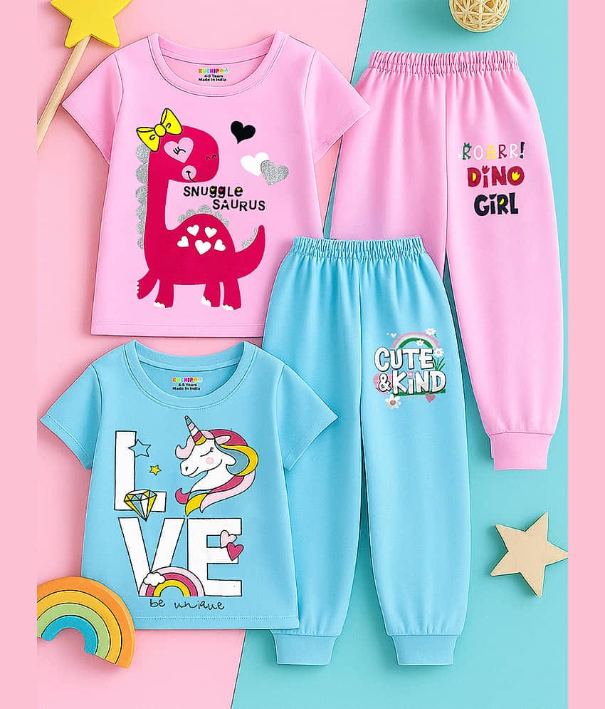 Kuchipoo Pack of 2 Girls Cotton Blend T-shirt & Pants ( Multicolor 5 )
