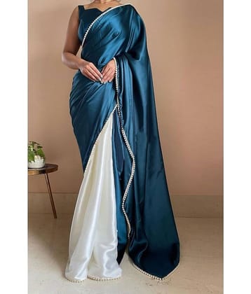 A TO Z CART Satin Embellished Saree With Unstitched Blouse Piece ( Teal )