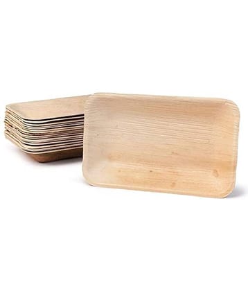 Agri Club Areca Leaves 6x9 Inch (Set of 25) Rectangle Plates, Disposle
