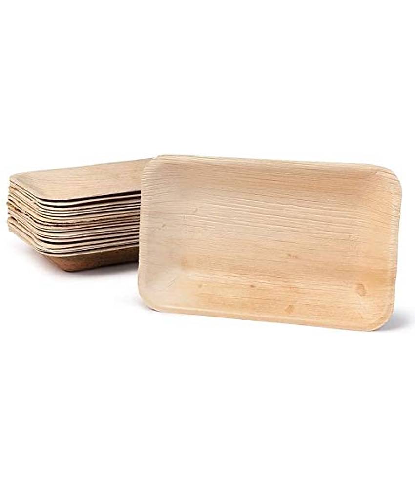 Agri Club Areca Leaves 6x9 Inch (Set of 25) Rectangle Plates, Disposle