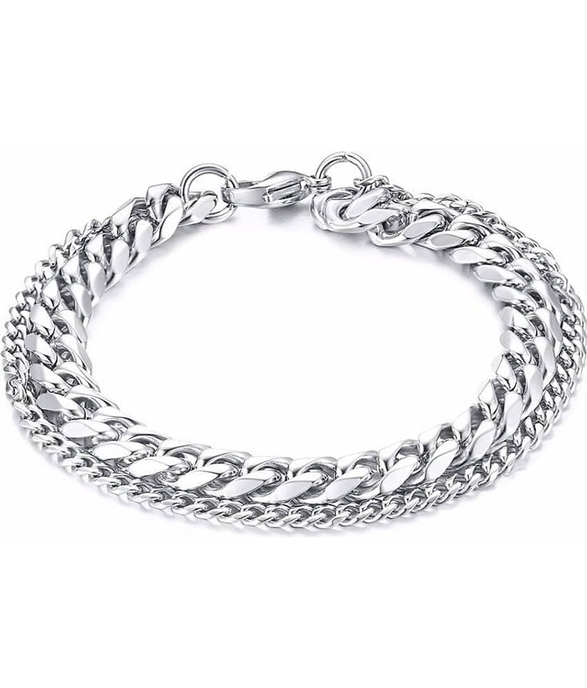 ZIVOM® Double Layered Wrist Wrap Macho Silver 316L Surgical Stainless Steel Curb Popcorn Chain Bracelet For Men Boys