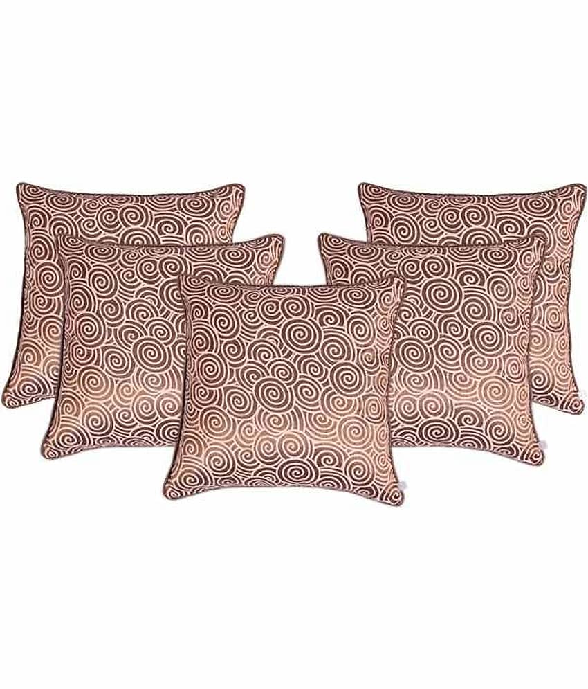 Zubix Brown & White Polyester Cushion Covers Set Of 5