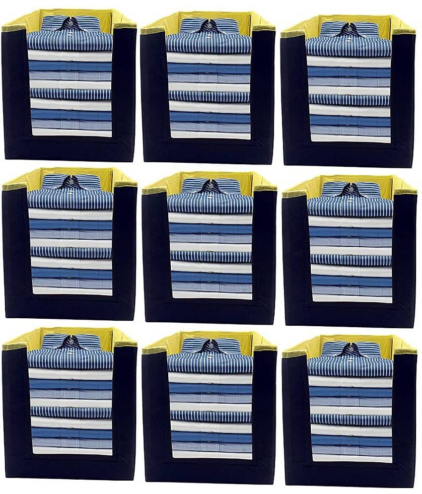 SH. NASIMA  Foldable Non Woven Shirt Stacker Wardrobe Organizer with Side Handle New (Pack of Black Yellow 9 pcs )