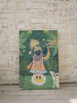 Pichwai Shrinathji Peacock Cow  24X 36