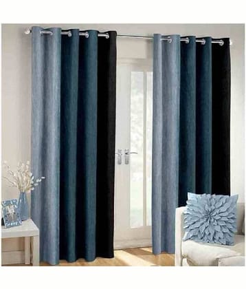 N2C Home Vertical Striped Semi-Transparent Eyelet Curtain 5 ft ( Pack of 2 ) - Black