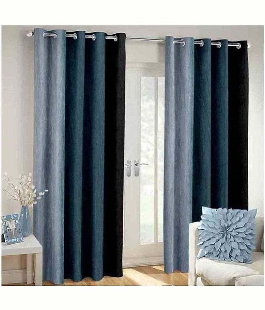 N2C Home Vertical Striped Semi-Transparent Eyelet Curtain 5 ft ( Pack of 2 ) - Black