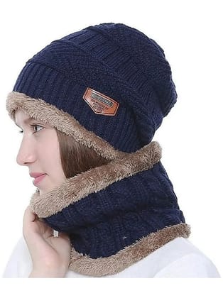 Infispace Blue Woollen Womens Cap ( Pack of 1 ) - Blue
