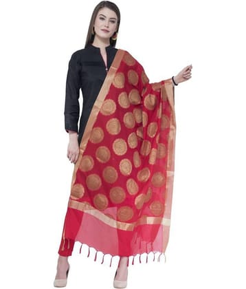 A R Silk Red Silk Polka Dotted Dupatta