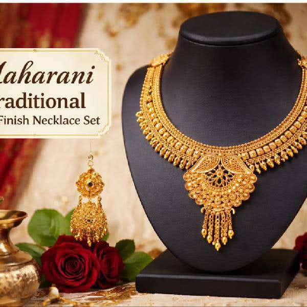 Maharani Gold Finish Necklace Set Timeless Elegance