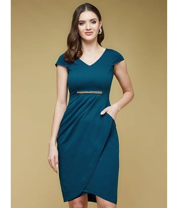Life with Pockets Women Polyester Solid Bodycon Dress ( Teal )