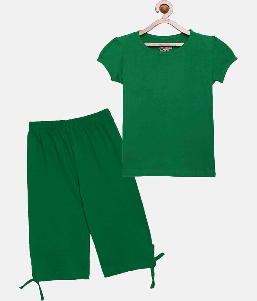 Sini Mini Pack of 2 Girls Cotton Shirt With Capris ( Green )