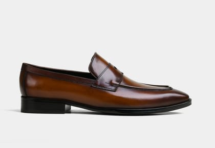 AIDEN | MEN COGNAC PENNY LEATHER LOAFERS (Sale)-UK 11