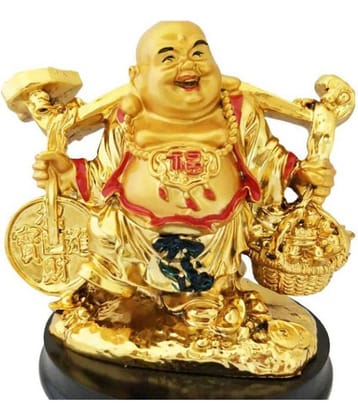 DD1 Happy Man Laughing Buddha Holding Wealth Coin and Ingots Statue For Attracting Money Prosperity Financial Luck