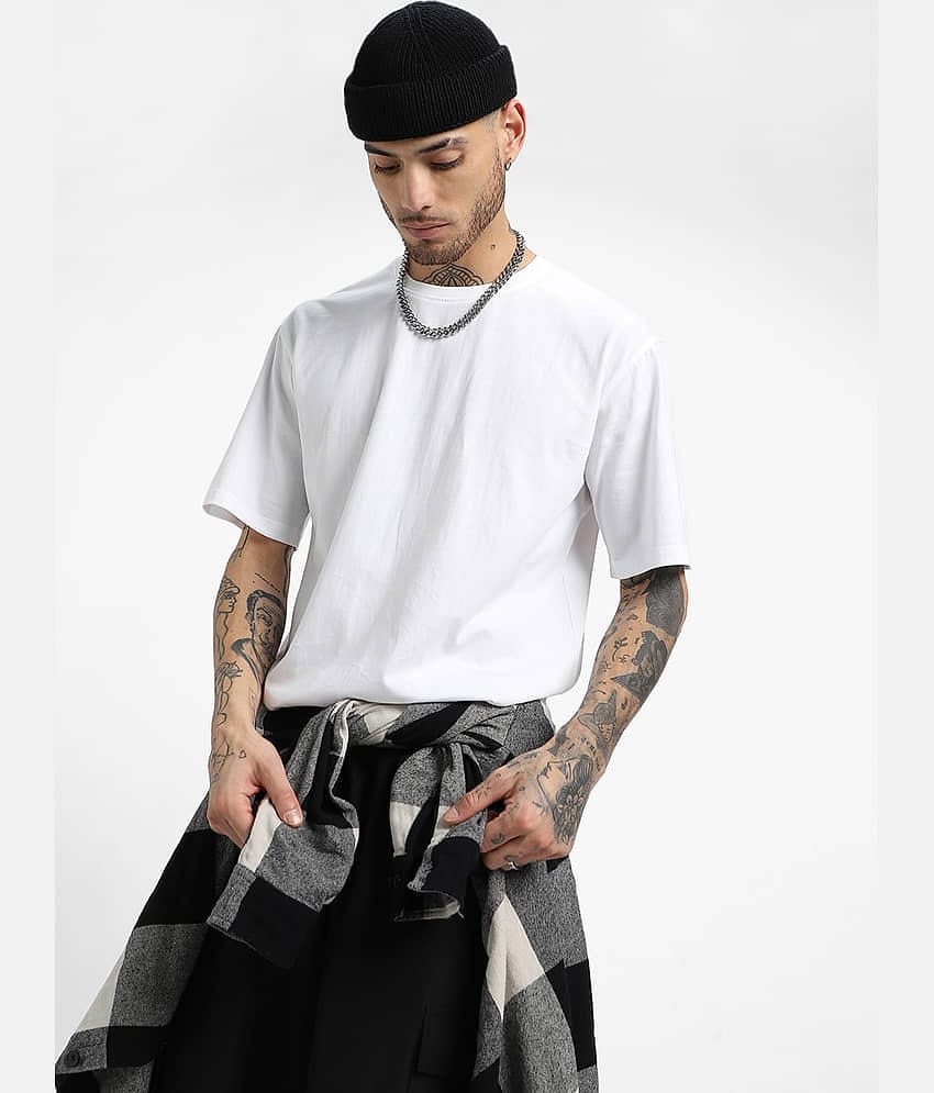 Veirdo Pack of 1 100% Cotton Oversized Fit Men's T-Shirt ( White )