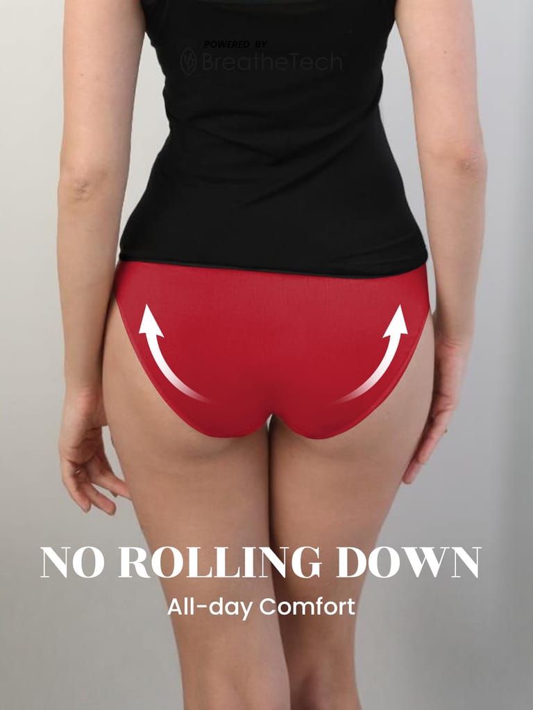 Freecultr Women’s Stretchable Cotton Hipster Panties – Breathable, Soft Briefs with Full Coverage | Everyday Underwear for Comfort & Fit | Women Innerwear Pack of 3 Black,Red,Nude