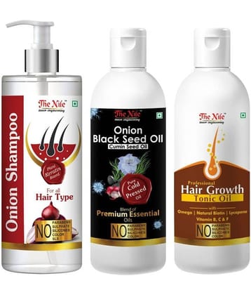 The Nile Red Onion Shampoo 200 ML + Onion Black Seed 100 ML + Hair Tonic 100 ML  Shampoo 400 mL Pack of 3