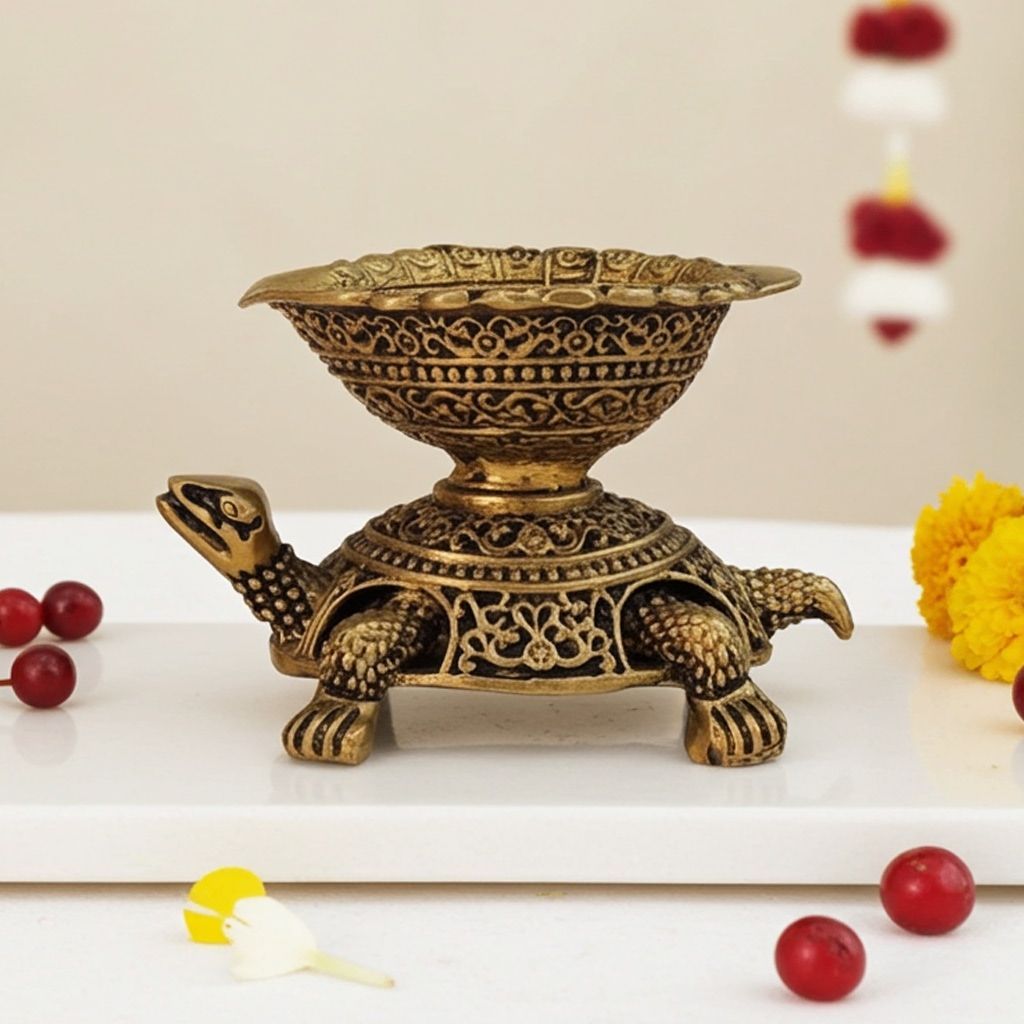 Brass Showpiece Tortoise Deepak God Idol Statue (BSMAS1821 C)