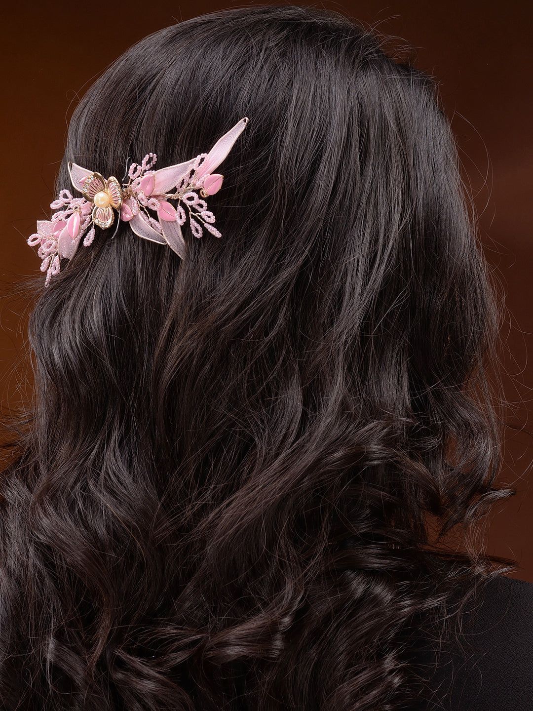 Pink Gold Plated Pearl Beaded Stocking Flowers Comb Pin