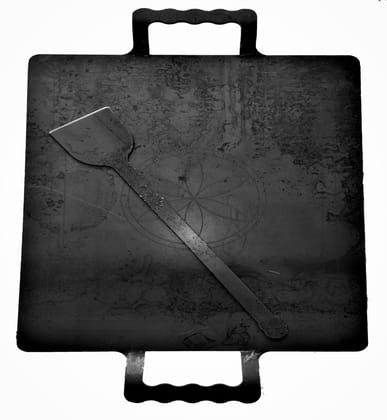 NAAYAGI - SQUARE TAWA - PURE IRON MADE for dosa, roti, DOUBLE HANDLE, 12 INCH, 3 KG, 5 MM THICK APPROX.