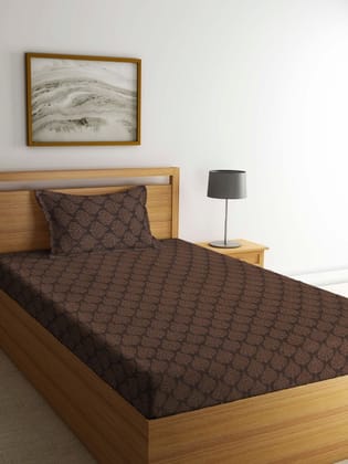 Brown Ethnic Motifs 300 TC Cotton Single Bedsheet with 1 Pillow Covers