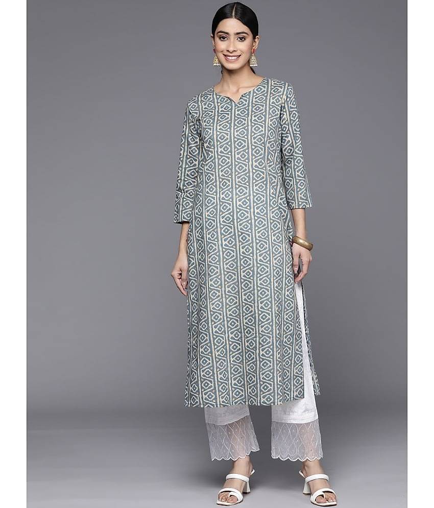 Varanga Cotton Printed Straight Women's Kurti - Blue ( Pack of 1 )