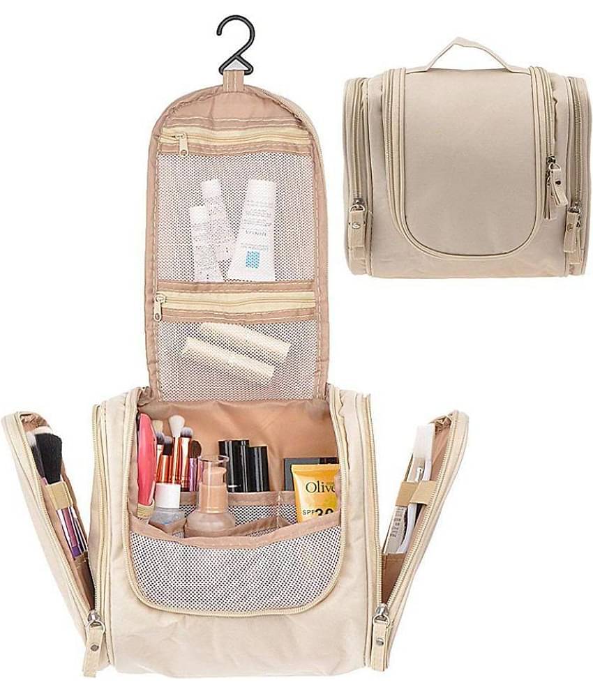 House Of Quirk Beige Polyester Hanging Travel Toiletry Bag Cosmetic Kit