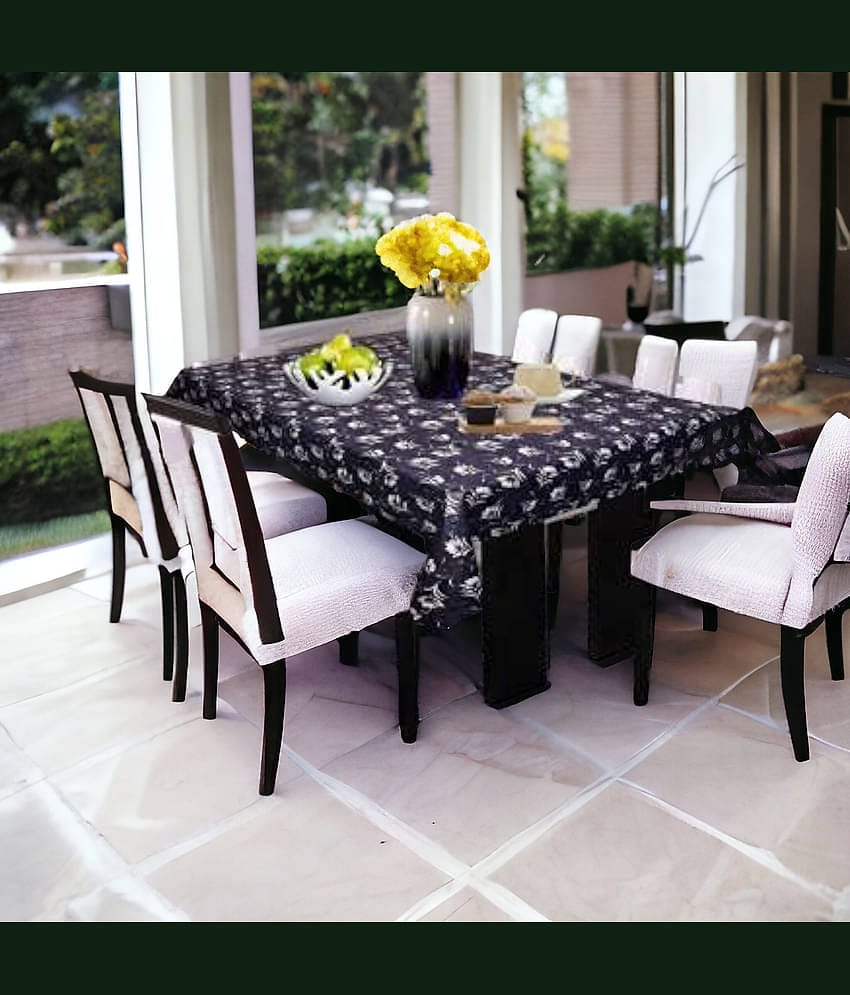 mopak decor Printed Polyester 6 Seater Rectangle Table Cover ( 198 x 137 ) cm Pack of 1 Black