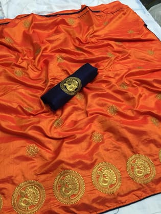 Classy Orange color Party wear Sana Silk Embroidered Sari MS-7 ORANGE