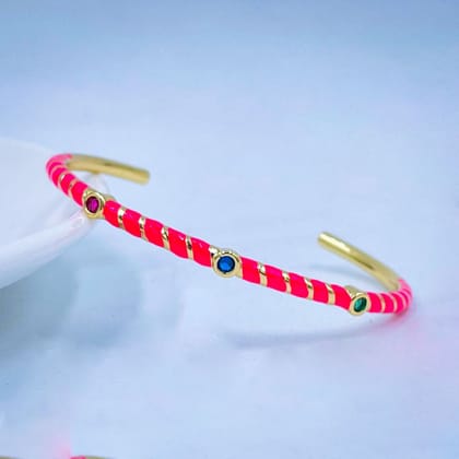 Hot Neon Pink Enamel Slim Studded Free Size Cuff Kada Bangle Women-PINK