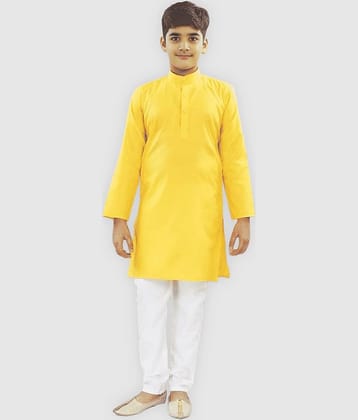 Oryza Creation Boys Cotton Blend Solid - Pattern Kurta Pyjama Set ( Yellow , Pack of 1 )