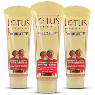 Lotus Herbals Berryscrub Strawberry  Aloe Vera Exfoliating Face Wash  Deep Cleaning  80G ( Pack Of 3)