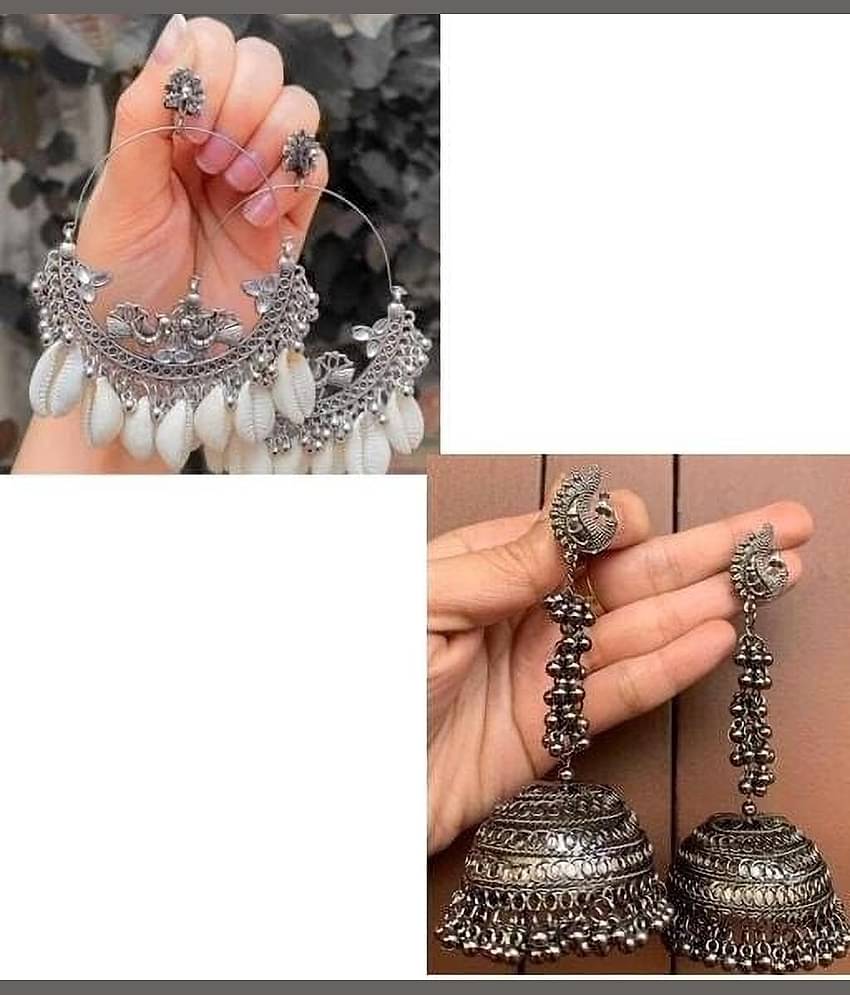 Samridhi DC Silver Jhumki Earrings ( Pack of 2 )