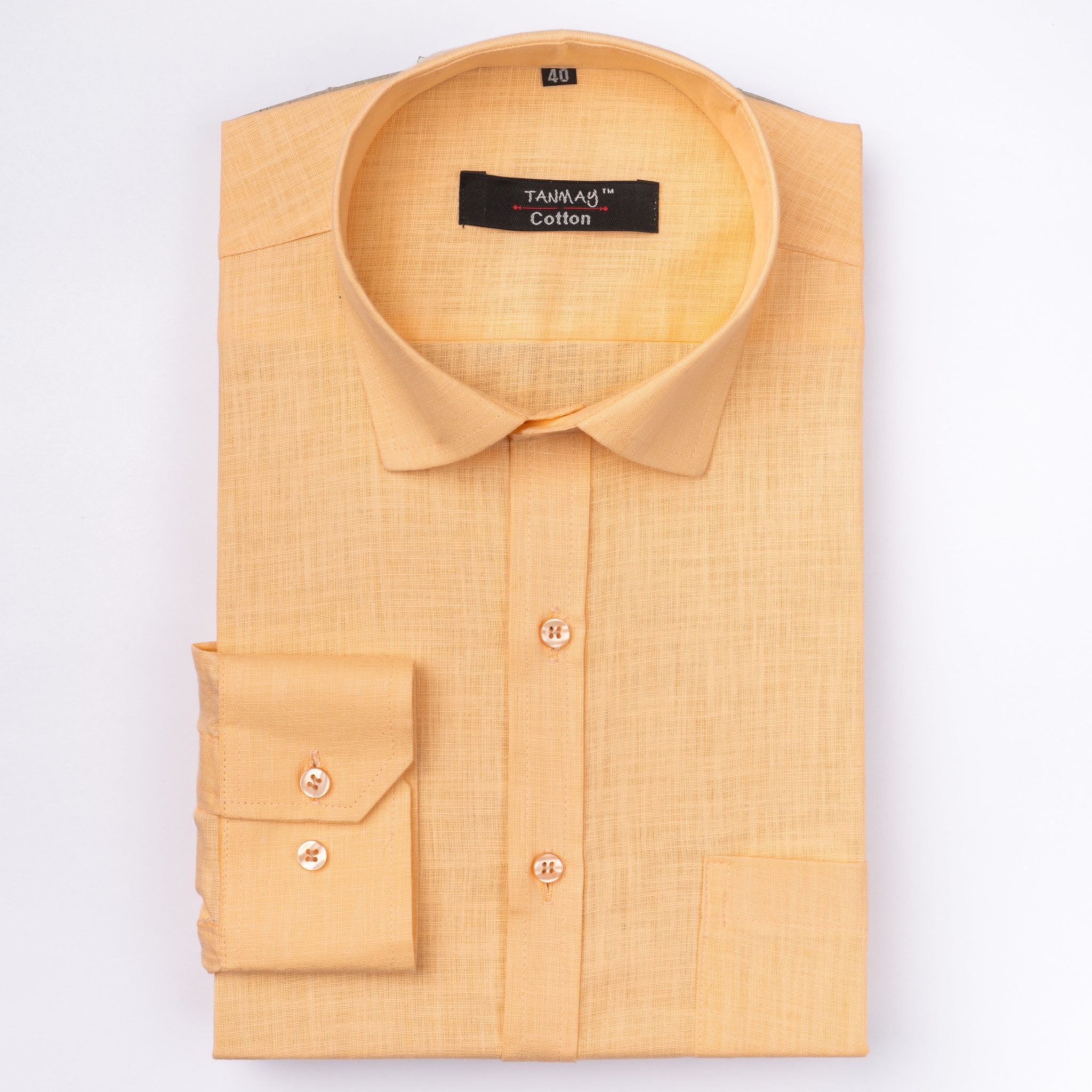 ORANGE COLOR LINEN COTTON SHIRT FOR MEN-M (38 Inch) (98 CM) / Full