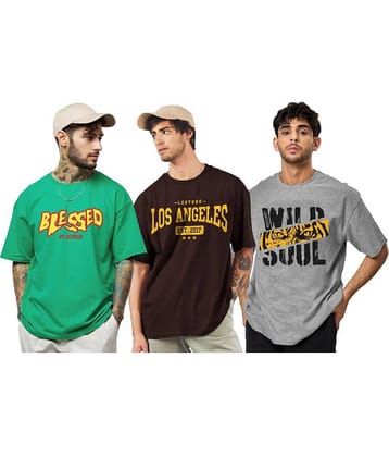 Leotude Pack of 3 Cotton Blend Oversized Fit Men's T-Shirt ( Brown )