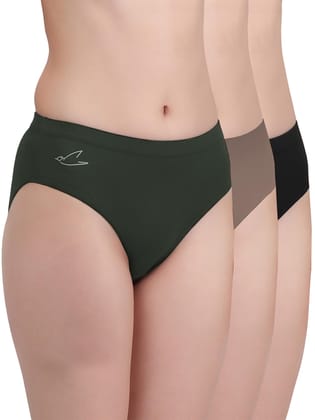Freecultr Women’s Micromodal Mid-Rise Hipster | Super Soft & Breathable Fabric | Medium Rear Coverage | Comfortable Stretch Elastic | Pack of 3  |Color - Avocado Green,Sable Black,Clay