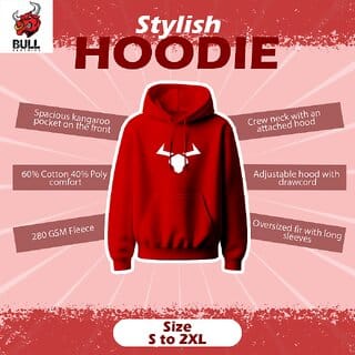 Bull Clothing Mid Logo Oversized Dark Red for Men  Premium Cotton Comfort  Streetwear Style (M)