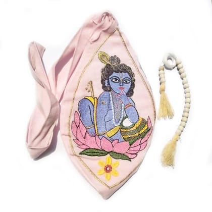 MAYAPURI Sree Gopal Embroidery Cotton Chanting Bag/Gomukhi Japa Bag with Sakshi Mala Counter