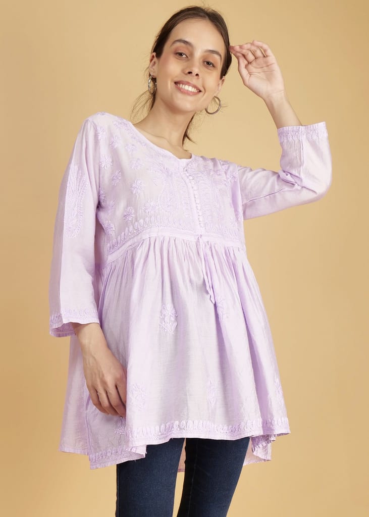 Chanderi Silk Short Purple Festive Kurta