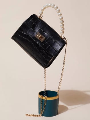 Sleek Textured Black Cross Body Bag-Satchel