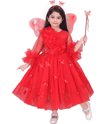 DS DRESSES Net Frock For Girls ( Pack of 1 , Red )