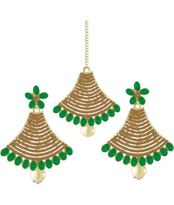 Spargz Ethnic Wedding Wear Gold Plated AD Stone & Pearl Maangtikka Earring For Women