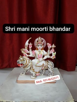 Goddess Durga on Tiger Marble Murti (Sherawali Mata) | बाघ पर विराजमान देवी दुर्गा की मार्बल मूर्ति (शेरावाली माता)