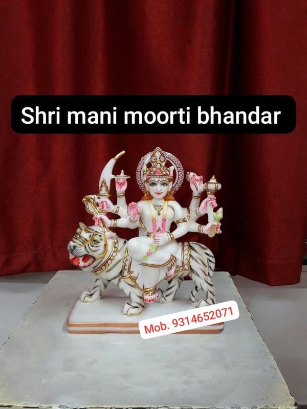 Goddess Durga on Tiger Marble Murti (Sherawali Mata) | बाघ पर विराजमान देवी दुर्गा की मार्बल मूर्ति (शेरावाली माता)