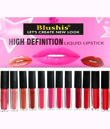 BLUSHIS High Defination Multi Color Matte Lipstick (Pack of 12)