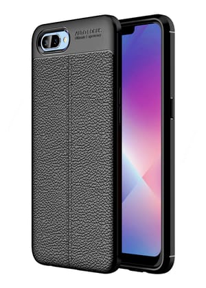 Vegan Leather Rugged Flexible TPU Series Shockproof Armor Back Cover for Realme 2 6.2 inch, Black